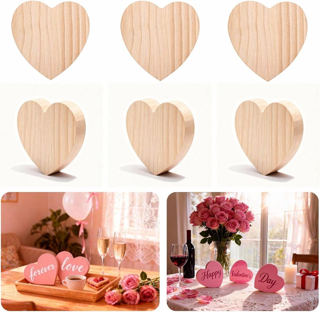 12 Pack Unfinished Pine Wood Hearts 4x4 Inch - DIY Craft Supplies for Valentines Day, Romantic Couple Gifts & Wedding Decor Blanks (Ideal for Painting & Wood Burning)