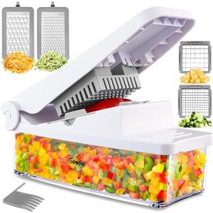 Geedel Vegetable Chopper, Onion Chopper Pro Food Chopper, Kitchen Vegetable Slicer Dicer Cutter Grater, Veggie Chopper with container for Salad Onion Potato Carrot (4 in 1, Red) 