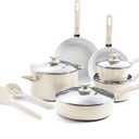 GreenPan Dover Healthy Ceramic Nonstick, 12 Piece Cookware Pots and Pans Set, PFAS-Free, Dishwasher Safe, Comfort Grip Handle, Cream White