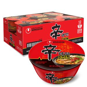 Nongshim Shin Ramyun Bowl Noodles, Spicy Korean Signature Instant Ramyun, Rich Beef Flavored Broth, Quick and Easy, Microwaveable Bowl, 3.03 oz (Pack of 12) (EXP 06/22/27)