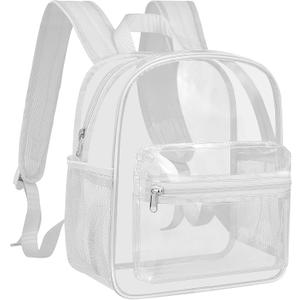 MAY TREE Clear Backpack for Stadium Events, 12x11x5 Inches Small Clear Backpack for Concert Festival Sports Outdoor - White