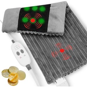Far Infrared Heating Pad - Natural Jade Vibrating Massaging Weighted Heating Pad for Neck and Shoulders, Electric Heat Pad with 3 Heating Levels & 3 Vibrating Settings, 6.3lbs 20" x 24"