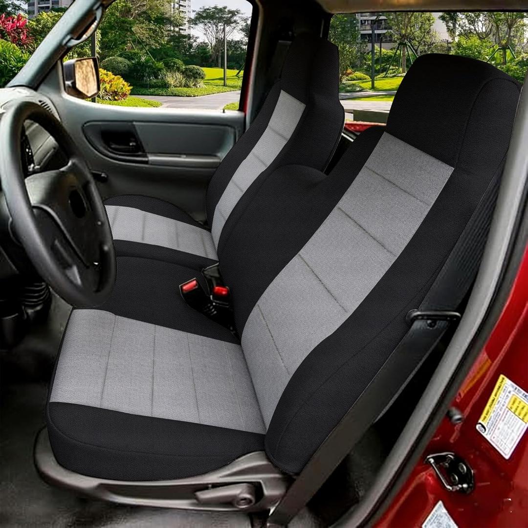 Front 60/40 Split Bench Seat Cover for Chevy Colorado GMC Canyon 2004-2012 Pickup Trucks, No-Armrest Design, Breathable Knitted Fabric with Soft Foam Lining-Gray