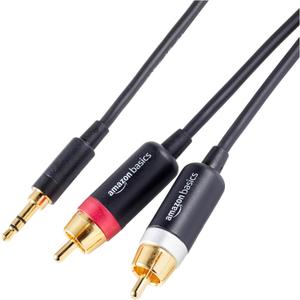 Amazon Basics 3.5mm Aux to 2 RCA Audio Cable Adapter for Amplifiers, Active Speakers, Gold-Plated Connectors, Clear Sound Quality, Shielded Construction, 8 Feet/2.4 m, Black