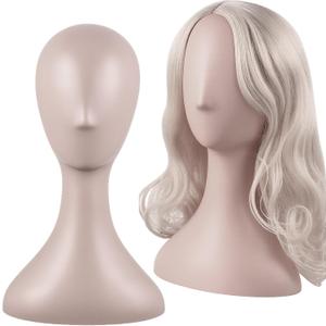 Leinuosen 2 Pcs 16 Inch Professional Mannequin Head Plastic, Realistic Durable Women Model Torso Styling for Wig, Making Styling, Hat, Mask, Headdress, Jewelry, Sunglasses Decor (Nude)