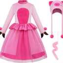 ReliBeauty Pig Costume for Girls Toddler Animal Costume with Hat and Detachable Tail (5/120, Pink)