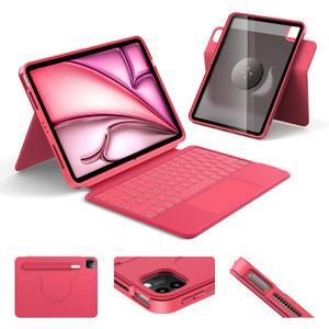 HOU Rotatable Keyboard Case for iPad Air 11 (M3/M2 2025), Magnetic Detachable Case with Keyboard for iPad Pro 11 (4th/3rd/2nd/1st Gen) and iPad Air (6th/5th/4th Gen) with Touchpad, Backlight - Magenta