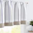 Jinchan Nautical Valance Striped Linen Curtain 16 Inch Farmhouse Light Filtering Kitchen Valance for Living Room Window Double Layer Window Pinstripe 1 Panel Blue on White