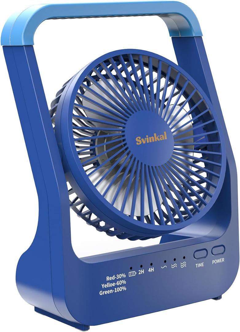 Portable Desk Fan 20000mAh Battery Operated Rechargeable, 200H Long Lasting with Timer, 3 Speeds, 360 Rotation, Portable fan with USB charging port for Home, Outdoor, Hurricane, Emergency (Blue)
