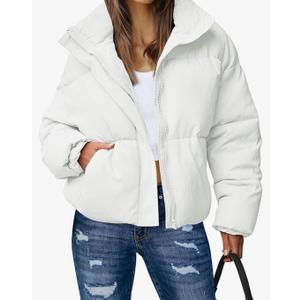 MEROKEETY Women's 2025 Winter Long Sleeve Zip Puffer Jacket Pockets Baggy Short Coats, M