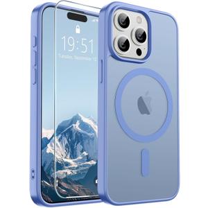 SUPFINE Magnetic for iPhone 15 Pro Max Case (Compatible with MagSafe) (Military Grade Drop Protection) Translucent Matte Shockproof Phone Cover,Blue Purple