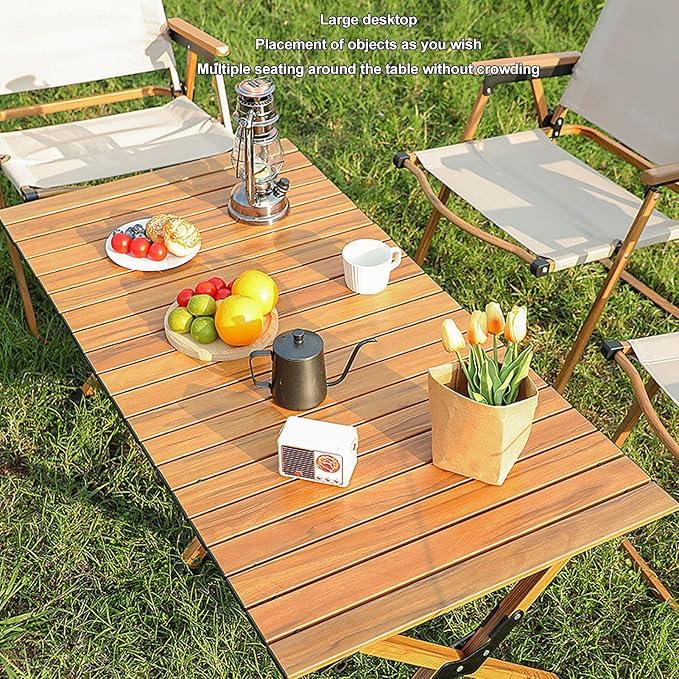 MINGZHE Folding Camping Table Multifunctional Stable Lightweight Roll Up Table Portable Picnic Table with Storage Bag for Outdoor Roll Up Top Folding Table for Hiking Travel 60 x 60 x 44.5cm