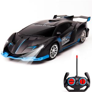 Remote Control Car for Boys Fast 1/18 Scale Rechargeable RC Vehicle Cars Toys Xmas Gifts for Kids High Speed with Headlights (Black Blue)