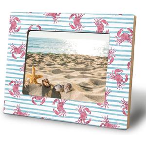 WHCHJ Red Crab Beach 5x7 Picture Frame, Gifts for Beach Lovers, Crab Gifts Photo Frame, Blue and White Striped Nautical Ocean Wood Frames for Wall or Tabletop Display
