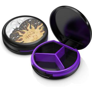 Serfeymi Small Pill Case for Purse, Unique Artistic Patterns Travel Pill Box with 3 Compartments, Portable Mini Pill Organizer for Pocket, Decorative Pill Container for Purse - Black(Cosmic Balance) (1 Piece)
