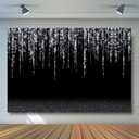 Black and Silver Prom Backdrop 7x5 Feet - Glitter Photo Booth Backdrop with Grommets, Waterproof Vinyl for Graduation, Stage, Portraits, Event Decorations, Shooting backdrops