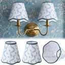 VIHOSE 2 Pcs Small Scalloped Lamp Shades Chandelier Lamp Shades 3 x 6 x 6 Inch Blue and White Linen Fabric Mini Scallop Lampshades with Trim Natural Tapered Lampshades for Wall Sconce Pendant Light