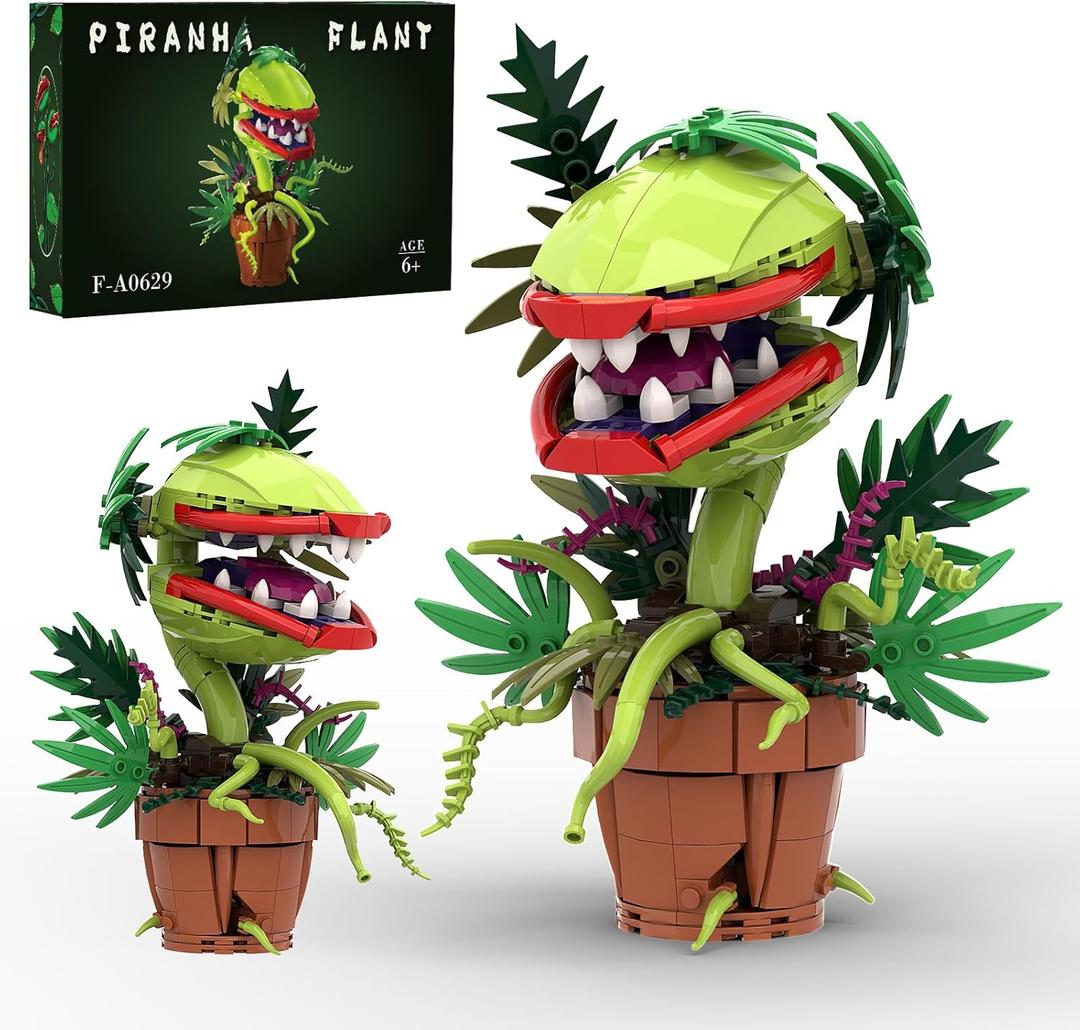 Audrey II Piranha Flower Building Blocks Set, Cannibal Plants Building Set, Openable Mouth Gift Toy, Bonsai Plants Christmas Halloween Horror Decor Gifts for Adults