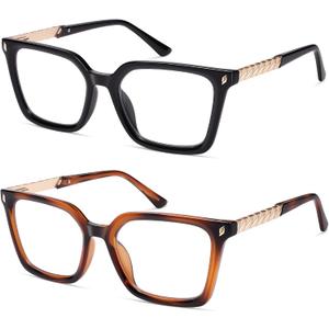 AMOMOMA Retro Square Reading Glasses for Women Blue Light Blocking Stylish Readers Spring Hinge AM6195 (C1.black+c2.tortoise)