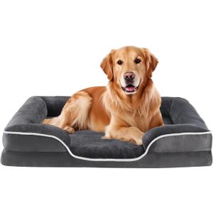 Sweetcrispy Orthopedic Dog Bed, XL Large Memory Foam Puppy Cat Bed with Washable Waterproof Removable Cover & Non-Slip Bottom for Pet Calming Sleeping (42"x32", Gery)