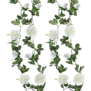 Felice Arts 2 Pack Cream Artificial Rose Vine Each 6.5FT Fake Rose Garland Hanging Flower Garland for Wedding Arch Table Arrangement Garden Swing Teepee Decor