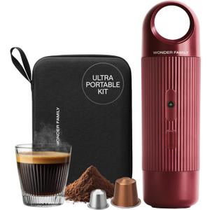 Portable Espresso Maker for Travel - Coffee Maker 5 Cup with Cold Water, 150 Cup with Preheated Water - Expresso Coffee Machine for Grounds, DG & NS Capsule - Automatic Espresso Machine, Type-C Charge (Red)