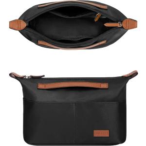 GIVLEFLY Purse Organizer Inserts with Zipper Tote Bag Organizer,Multiple Pockets with Cup&Umbrella Position Lightweight Handbag Dividers with Handle,Fit for Longchamp Neverful(Black,Medium)