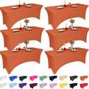 6 Pack 6 Feet Orange Spandex Tablecloth for Rectangular Tables, Fitted & Stretch, Washable, Wrinkle Resistant, Perfect for Event, Wedding, Party, Banquet, Cocktail, Festival, and Table Protector