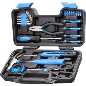 CARTMAN 39-Piece Home Tool Set Kit, Essential Household Hand Tools with Plastic Storage Case, Blue