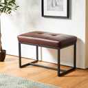 Glitzhome Ottoman Bench, Modern PU Leather Vanity Stools Chairs with Metal Frame, Makeup Stool Padded Foot Rest Stool for Living Room Vanity, Entryway, Bathroom, Brown