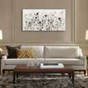 Abstract Floral Canvas Wall Art Grey Cream White Grass Flowers Canvas Pictures Modern Landscape Painting Botanic Artwork for Living Room Bedroom Kitchen Office Wall Decor Ready to Hang 20" x 40"