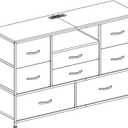 47.4 Inch TV Stand Up to 50 Inch TV, 8 Fabric Drawers Dresser with RGB LED Light and Power Outlet, Chest of Drawers for Hallway, Entertainment Center with Storage for Living Room, Entryway, Bedchamber (White)