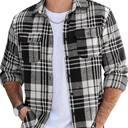 COOFANDY Mens Flannel Shirts Long Sleeve Plaid Shirt Jacket Button Down Shirt with Pockets, Medium