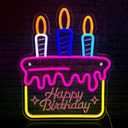 Happy Birthday Neon Sign, Bright and LED Colored Light up Birthday Sign and USB Powered Dimmable Large Birthday Cake and Candles Sign for Birthday Party Wall Backdrop Decoration (15.5*12.6")