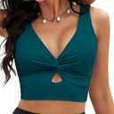 GRAPENT Bikini Tops for Women Cropped StrapCore Tankini Tops Beach Padded Knot Twist Cut Out Adjustable Swimwear Top Only (Medium, Dark Lake Green)