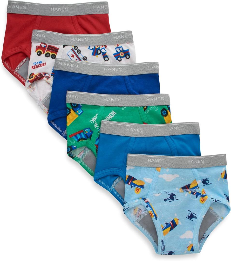 Hanes boys Potty Trainer Underwear 6-Pack (2-3T, Briefs - Blue/Print Assorted - 6 Pack)
