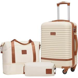 Luggage Sets 3 Piece, Expandable Hard Shell Carry on Suitcase with Spinner Wheels and TSA Lock, Travel Lightweight Luggage Set with YKK Zippers (Beige, Carry-on 20 Inch)