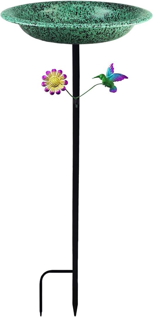 Freestanding Bird Bath for Outside, Metal Birdbath with Removable Bowl and Sturdy Base, 11.5'' Bird Feeder for Outdoors Garden Patio Yard Lawn Decor, Easy to Install(Green)