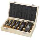 Drill America DWTPT1/4-1-1/4SET 6 Piece NPT Pipe Tap Set in Wooden Case (1/4 ", 3/8 ", 1/2 ", 3/4 ", 1" and 1-1/4 "), Carbon Steel, DWT Series, Uncoated (Bright), Small