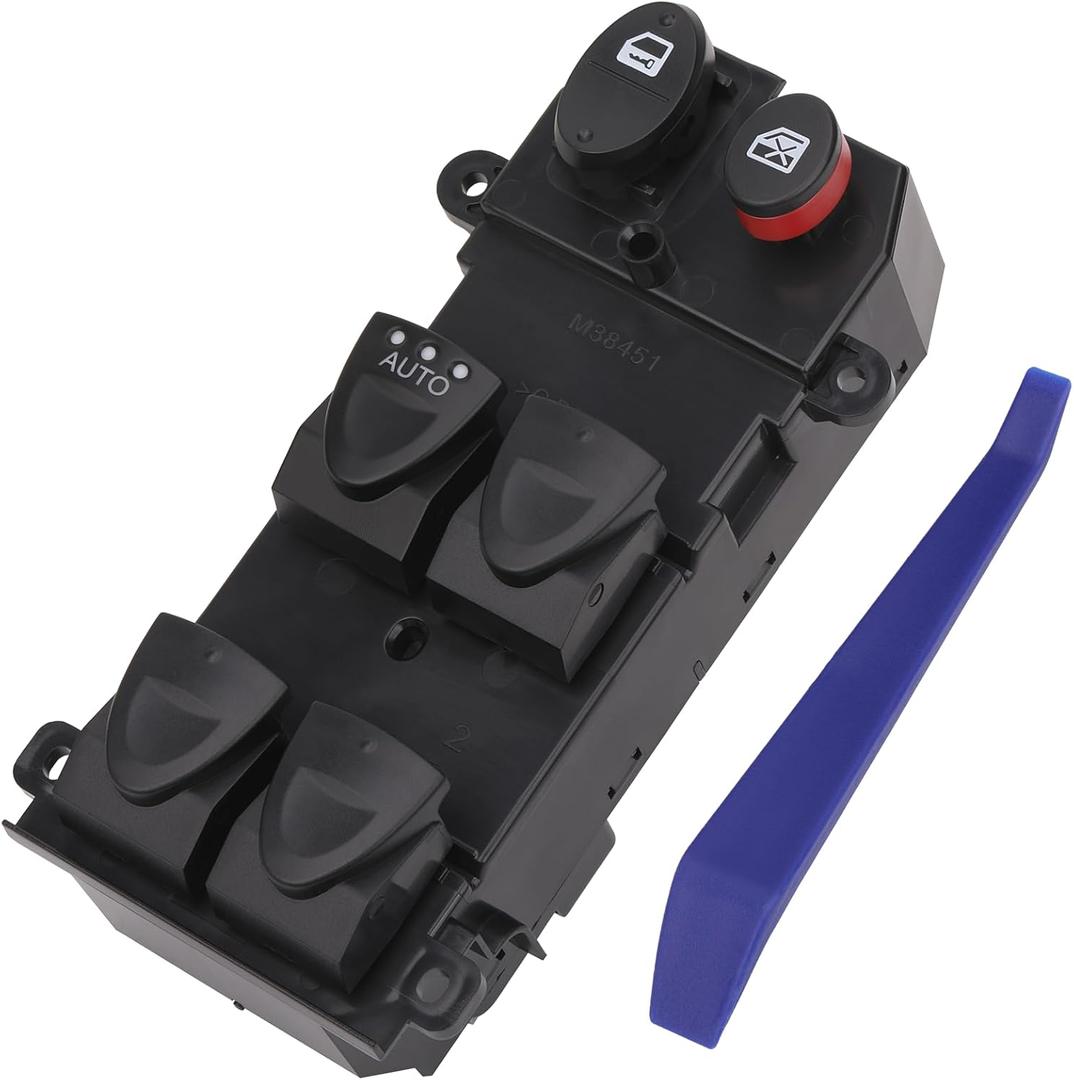 Main Window Switch Power Control Button Compatible with Honda Civic 2006 2007 2008 2009 2010 2011 Replacement OEM 35750-SNV-H51 Front Left Driver Side White Light 1 Auto Button 22 Pins