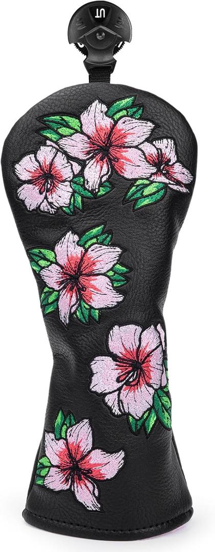 Golf Headcovers Embroidery Driver Cover Fariway Wood Headcover Hybrid Head Covers Leather Golf Club Covers for Most Brand, Black