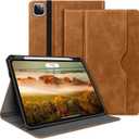 H HOLIMET Case for iPad Pro 13 inch 2024 M4 with Pencil Holder Supports Pencil Pro/Pencil Auto Sleep/Wake Function Vegan Leather Smart Stand Cover (Brown)