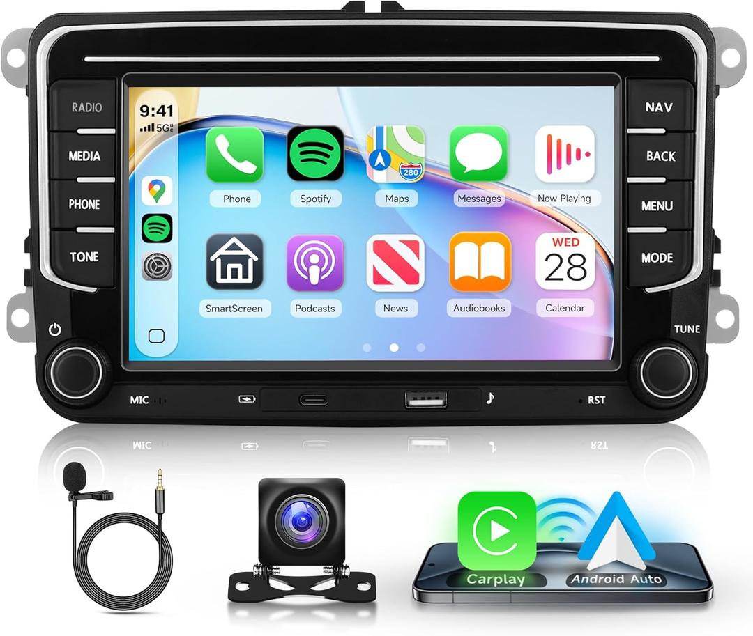 8 Core 6G+128G Car Radio Stereo for VW Volkswagen Seat Golf Passat Jetta Beetle Tiguan Touran EOS, CarPlay Android Auto, 7'' Touch Screen Stereo with Backup Camera, Bluetooth Radio for VW, GPS WiFi