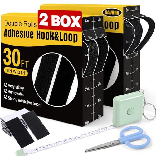 Navona 2 Boxes Heavy Duty Hook and Loop Strips with Adhesive, 60Ft Total x 1 Inch Hook and Loop Tape with Backing for Home, Office, School, and Crafting Projects, Black