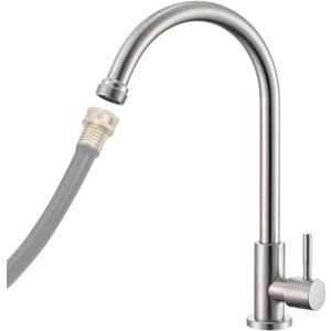 Cold Water Faucet Only  Brushed Nickel Stainless Steel Single Hole Faucets High Arc Utility Sink Faucet for Laundry, Outdoor, 3/4'' Thread End Garden Hose Adapter