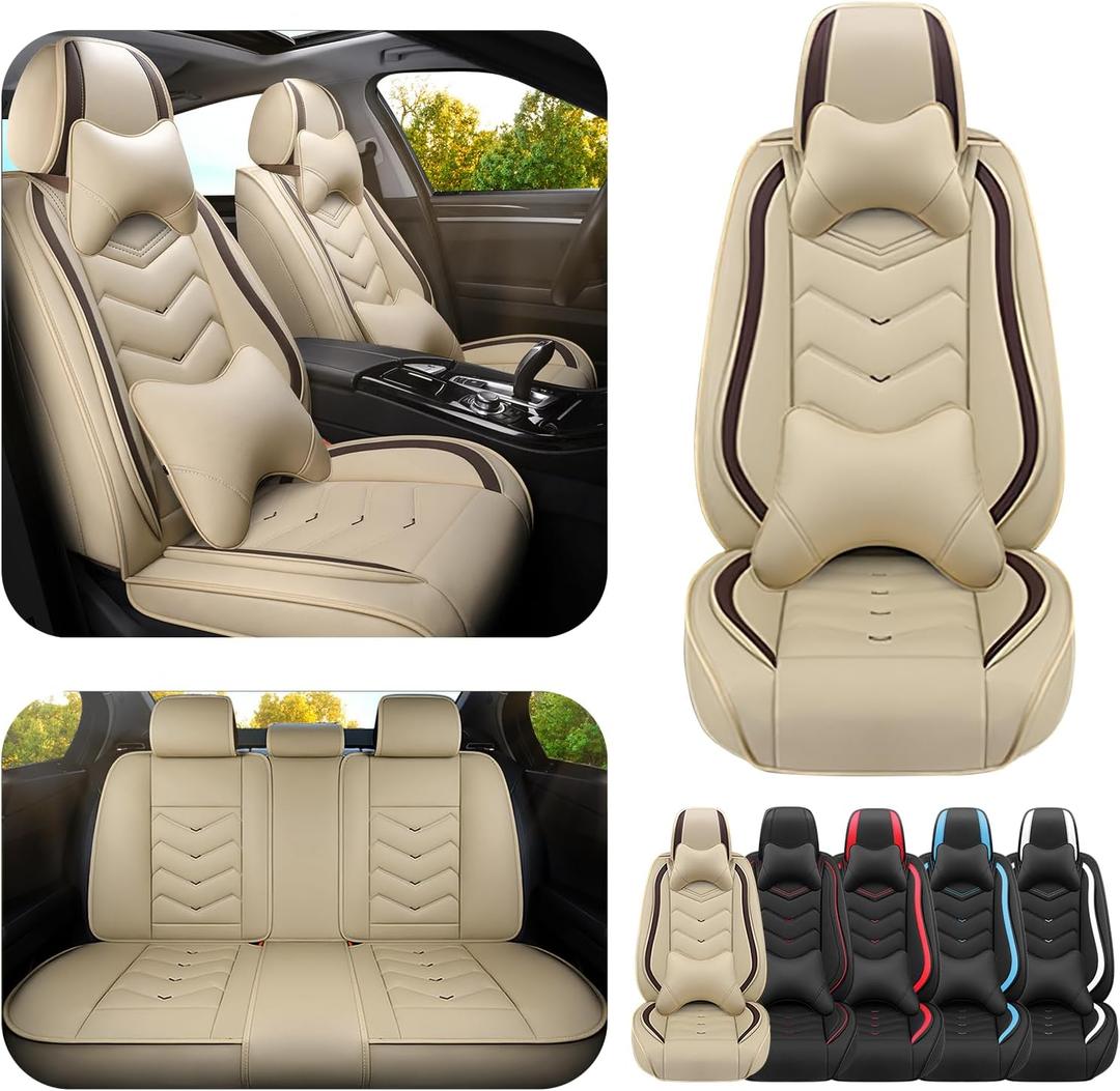 Car Seat Covers for Honda Accord 2000-2025, Premium Nappa Leather Car Seat Cover, Stylish Sport Seat Covers Automobile Seat Cover Sets.(Luxury 5 Seats/Beige)