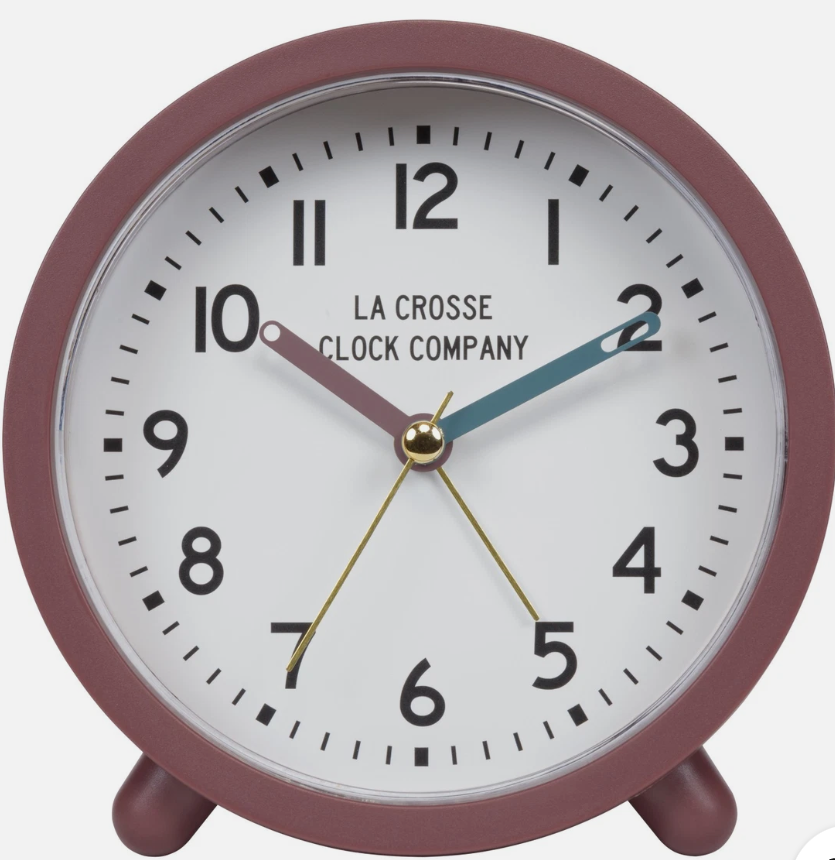 617-3816A La Crosse Clock Co. 4.4" Analog Quartz Alarm Clock - Maroon