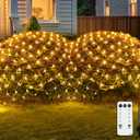 JMEXSUSS Outdoor Net Lights Waterproof, 12ft x 5ft Plug in with 8 Modes Remoter, 360 LED Net Lights for Bush Patio Christmas Tree Decor (Clear Wire, Warm White)