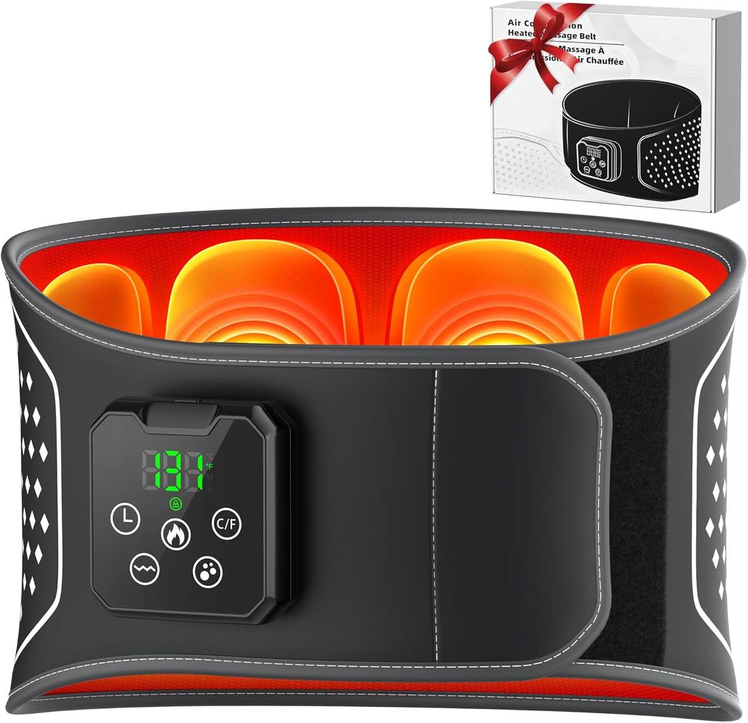 Lower Back Massager with Heat, Cordless Back Heating Pad with 4 Heat Levels 3 Vibration Modes & Air Compression Pain Relief Gifts for Women, Men, Mom & Dad