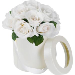 2 x White Artificial Flowers Fake Roses Silk Flowers Box Set for DIY Wedding Cake Bouquets Centerpieces Arrangements Party Baby Shower Home Decorations(7 PCS)